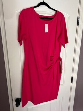 White House Black Market ES Side Tie Knot Chemise Dress in Bright Rose XL